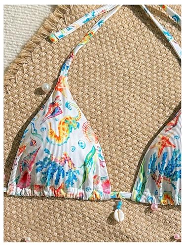 Milumia Women's Printed String Triangle Bikini Top Tie Backless Halter Cute Boho Swimsuit Tops3