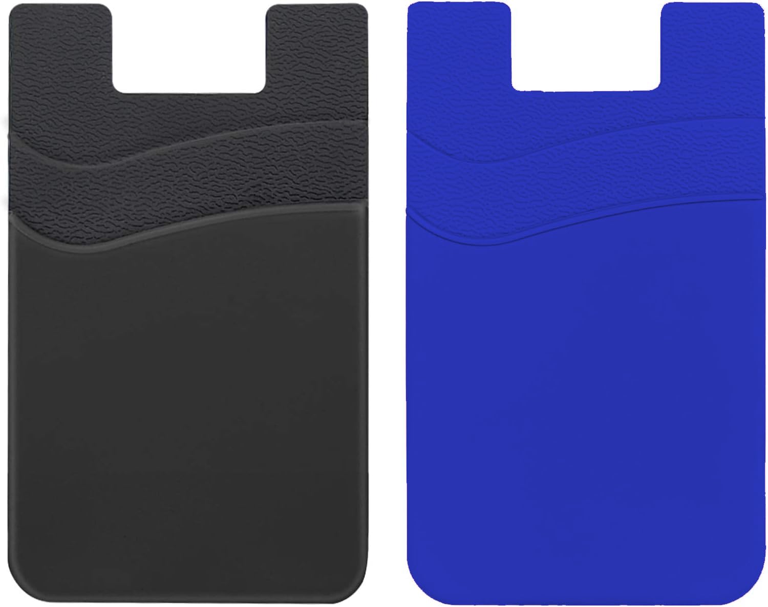 Mizi (2Pack Silicone Adhesive Double Pocket Phone Wallet, Card Holder for Back of Phone Stick on Phone Cases for iPhone/Android/Samsung Galaxy - Black/Blue