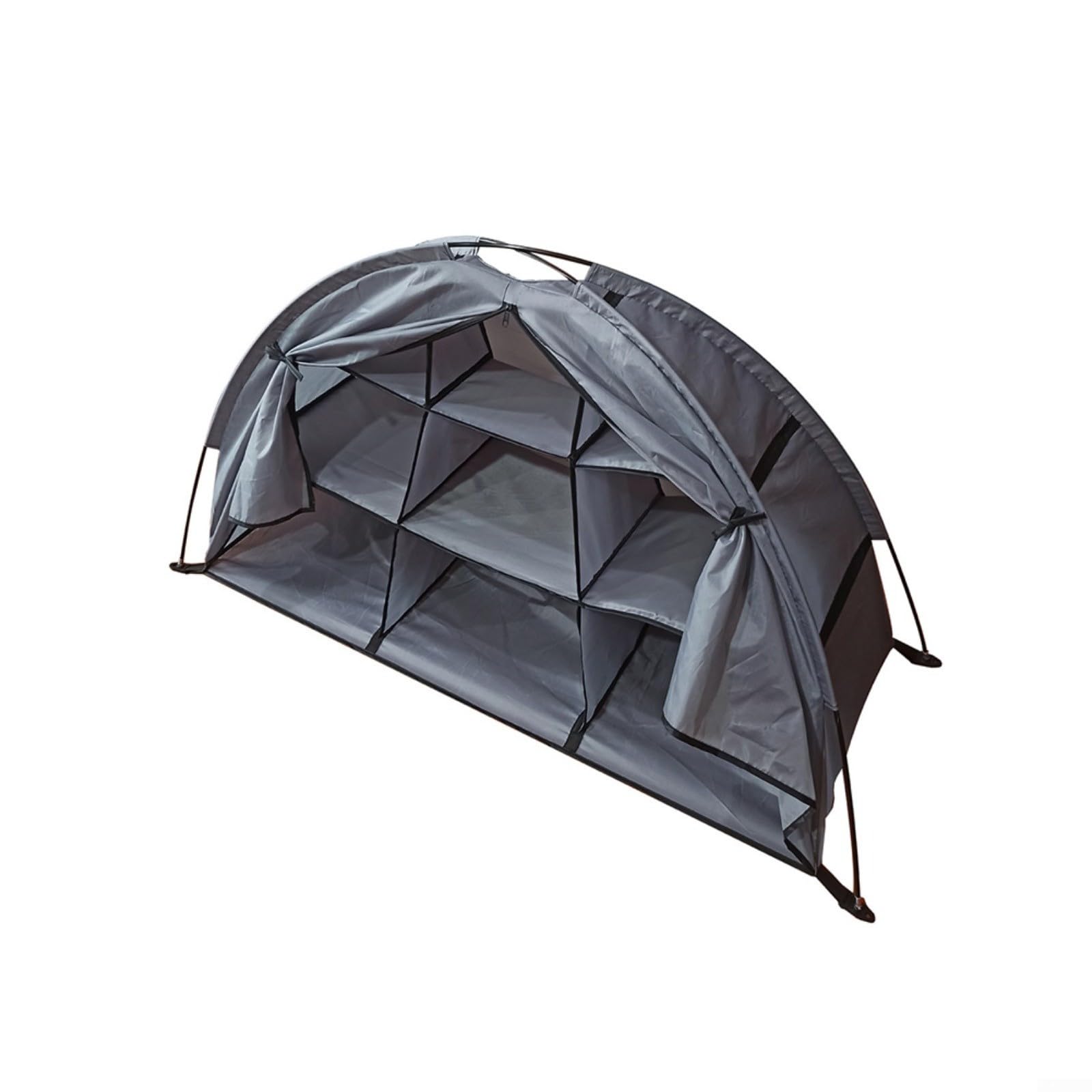 Organizer da campeggio a 9 ripiani, pieghevole, da appendere, con asta in fibra di vetro da 6,9 mm, per camper, tenda da esterno, colore marrone, 128 x 55 x 75 cm, tessuto Oxford 210D (grigio)