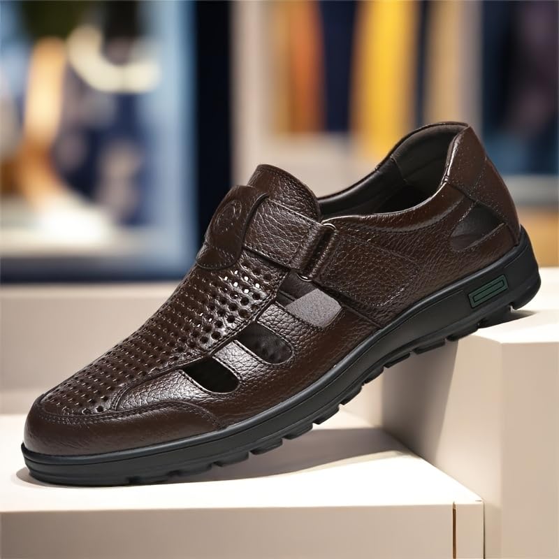 Men'S Summer Leather Sandals - Breathable, Non-Slip, Soft Sole, Round Toe,Plus Size Casual Stylish Sandals2
