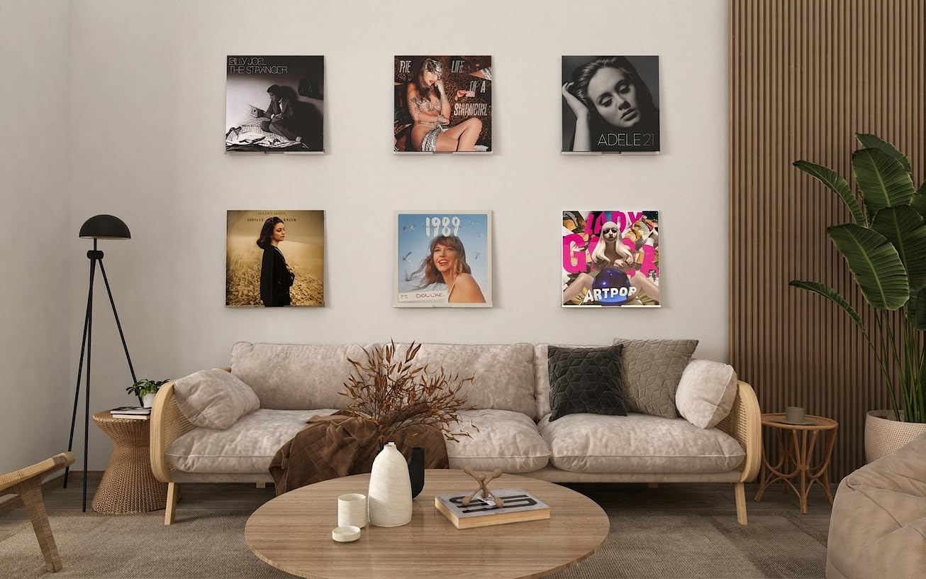 Estante de pared para discos de vinilo, estantes de exhibición de revistas de 12 pulgadas, paquete de 6, soporte de discos acrílicos, estantes de pared flotantes para baño, dormitorio