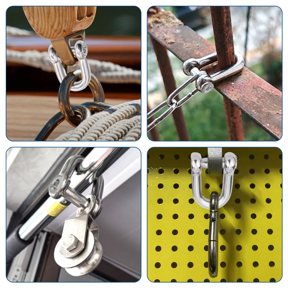 5 Pièces D-Shackles Type D M10 À Goujon Hex Encastré, Capacité De Charge Max 640 Kg, Acier Inoxydable 304 Robuste pour Chaînes Sangles Remorquage