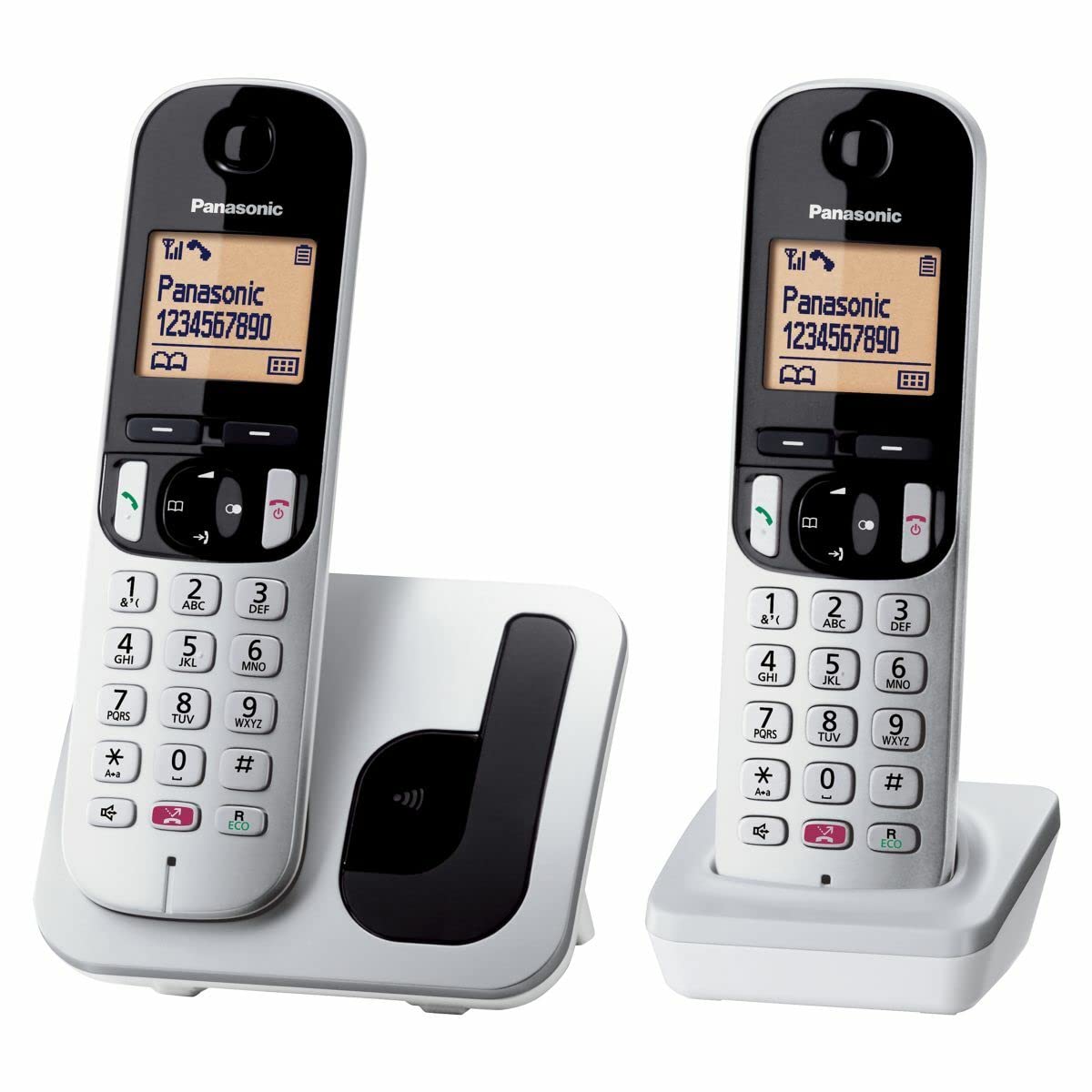 Panasonic KX-TGC252SPS Cyfrowy Telefon Bezprzewodowy, Jednostka Podstawowa i 2 Słuchawki, Identyfikator i Blokada połączeń, Głośnik, Tryb Ekologiczny, Evolved Budzik, Wyświetlacz LCD, Srebrny