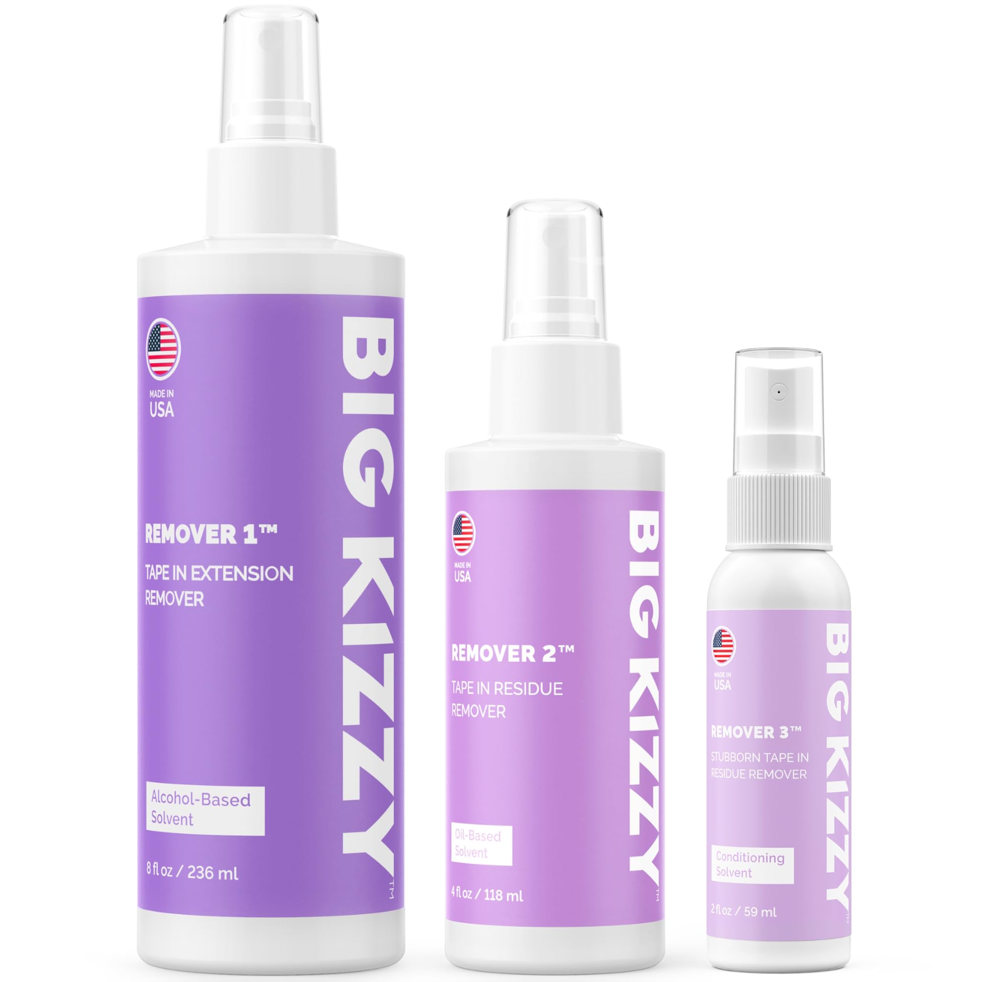 Big Kizzy Remover 1, Remover 2, and Remover 3 - Best Removers for Tape In Hair Extension Excessive Residue