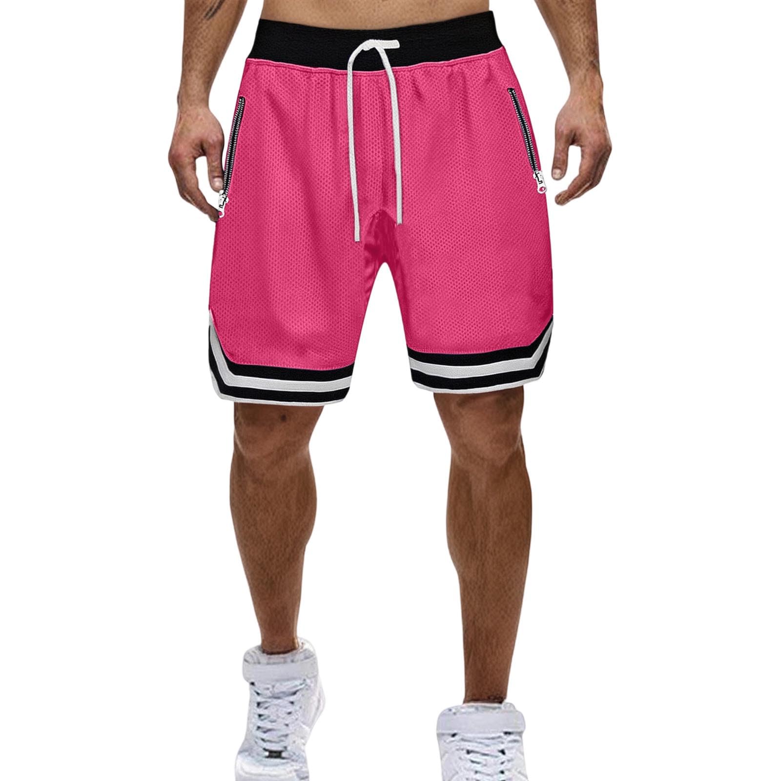 Kurze Hosen Herren Sommer Casual Shorts Atmungsaktiv Herrenshorts mit Kordelzug Taschen Elastische Taille Freizeitshorts Bermuda Kurz Hose Männer Fitness Outdoorshorts Knallpink 4XL