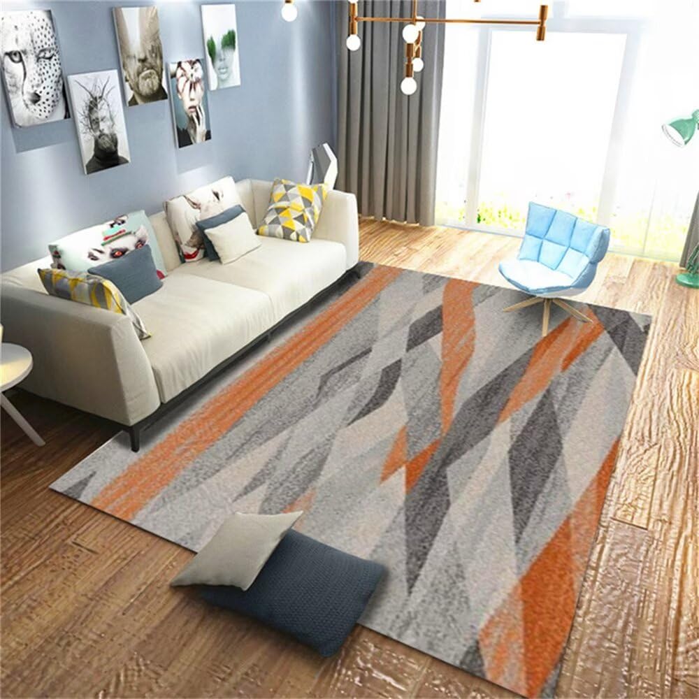 Tapis de salon facile à entretenir et tapis d'éveil géométrique gris