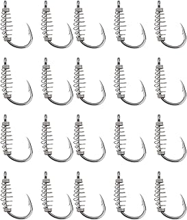 eMagTech 20Pcs Spring Fishing Hooks, High Carbon Steel Hooks with Metal Spring Barbed Swivel Fishing Hooks Suitable forPower Bait Trout Carp