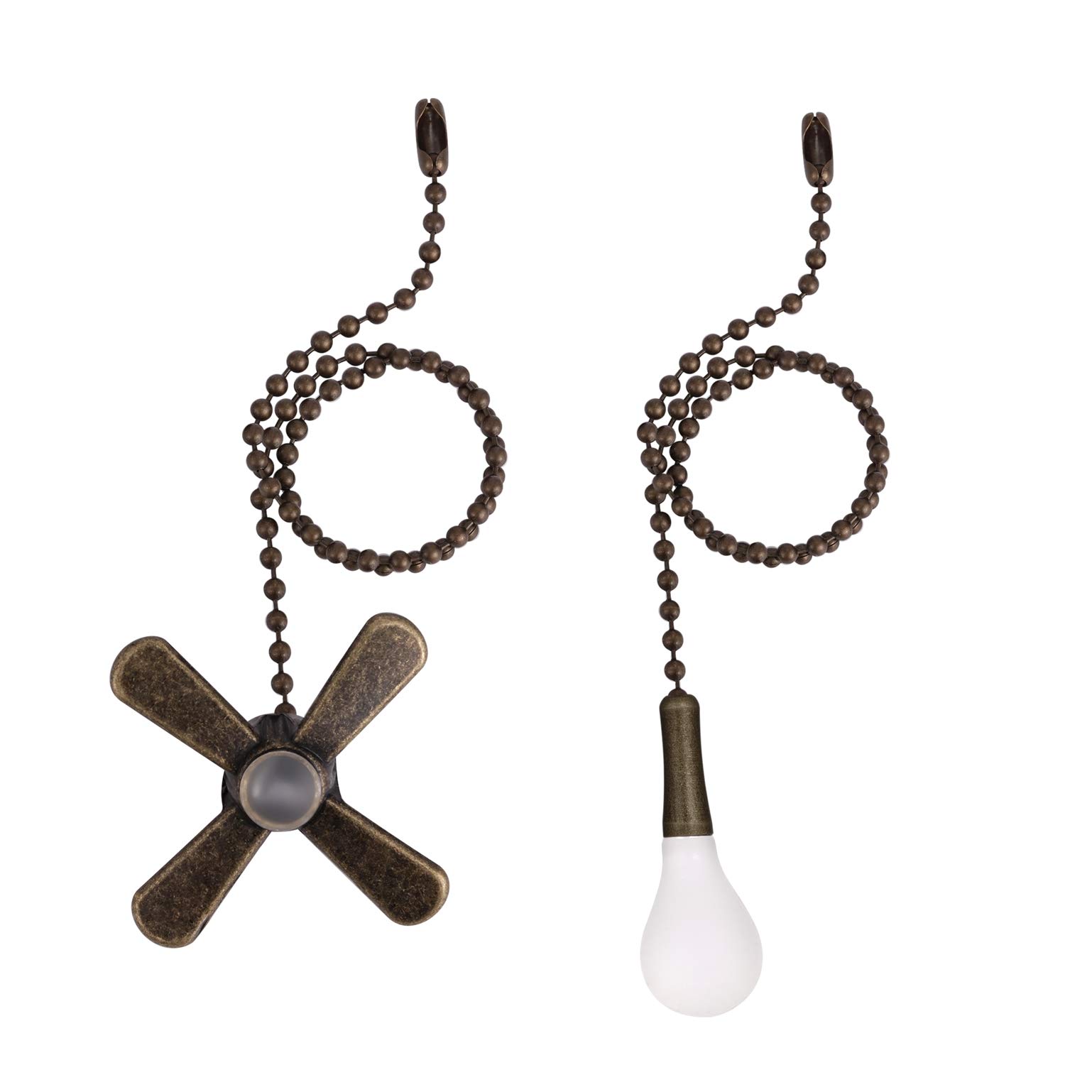 sunswanCeiling Fan Pull Chain, 2pcs 3mm Diameter Beaded Ball Fan Pull Chain , 13.6 Inches Fan Pulls Set with Connector（Antique）