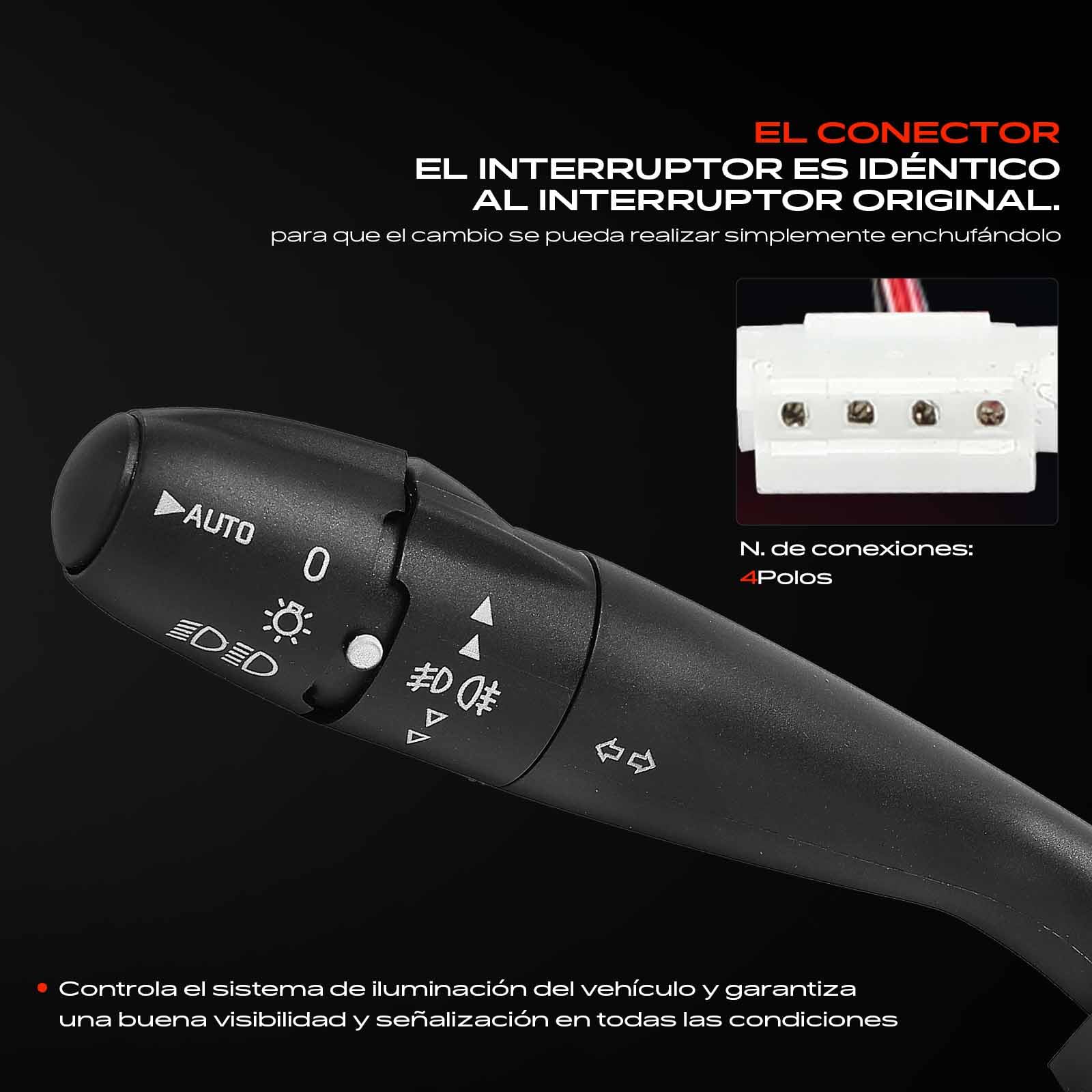 Frankberg Interruptor combinado Interruptor en la columna de dirección 4-Polos Compatible con 207 WA WC 207 SW WK 206 CC 2D 307 Break 3E C3 I FC FN Replace# 6239V2