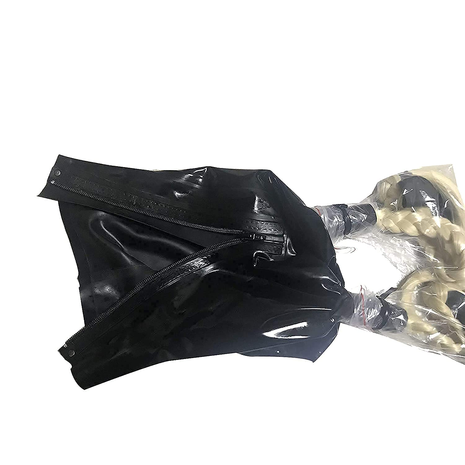MFMYEE Máscara de látex 100% goma BDSM máscara de esclavitud fetiche-Máscara de Halloween Máscara de cosplay hecha de látex con trenza de mariposa (M)
