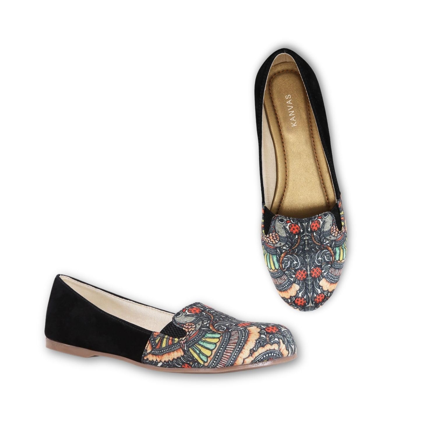 Black Printed Loafers for Women - Comfortable Casual Slip On Shoes - Vegan Leather - Stylish Fashion Moccasins for Casual Wear - Lightweight - Madhubani Art Designer Footwear-image-46