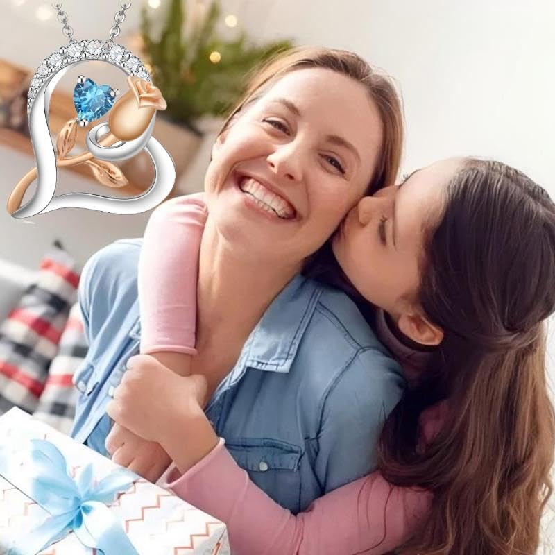 Rose Flower Heart Birthstone Necklaces for Women, 925 Sterling Silver Anniversary Jewelry, Pendant Heart Necklaces Birthday Anniversary Christmas Gift for Women Wife Mom Girlfriend Lady - Image 2