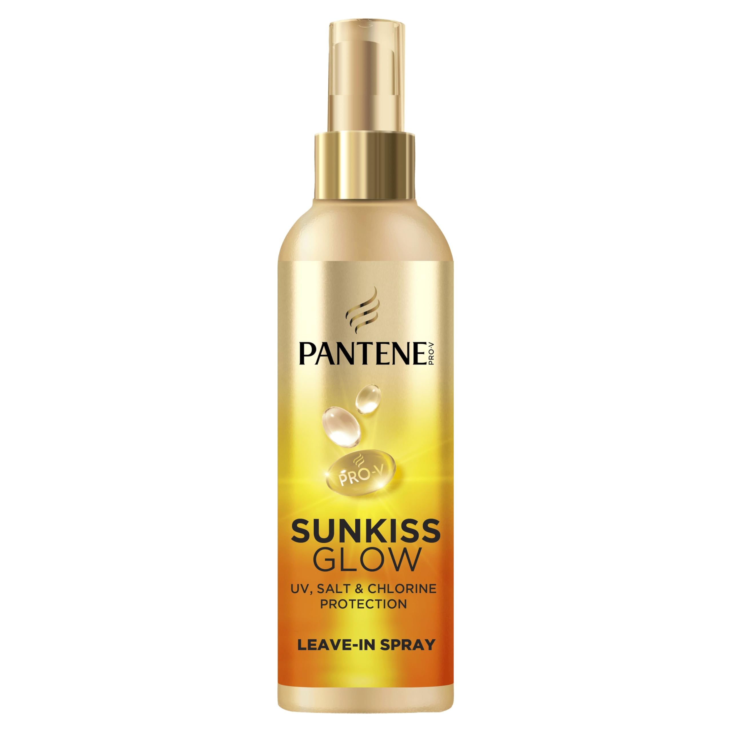 Pantene Pro-V Sunkiss Glow Spray Protection UV Anti-Sel Chlore 200ml | Spray sans rinçage. Protège contre UVA, UVB, sel et chlore. Léger, nourrissant et démêlant pour cheveux forts et brillants.