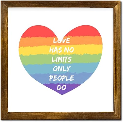 LGBT Pride Framed Wooden Sign Love Has No Limits Only People Do Wood Plaque Sign Retro Progress Pride Wall Decor Hanging Plaque Sign for LGBTQ Gay
