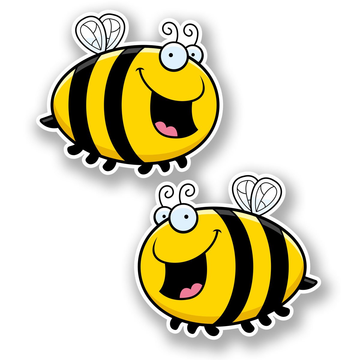 Destinationvinyl Multi 2 X 10Cm Happy Honey Bee Sticker Car Bike Laptop Helmet Roller Derby Wasp #5898 (10Cm Wide X 9Cm Tall)