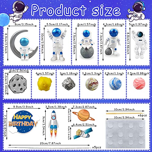 Astronaut Figurines Space Cake Toppers Astronaut Planet Rocket Satellite And Star Space Diy Cake Toppers For Space Theme Party Kids Birthday Party Baby Shower Supplies (Blue) #TOP1