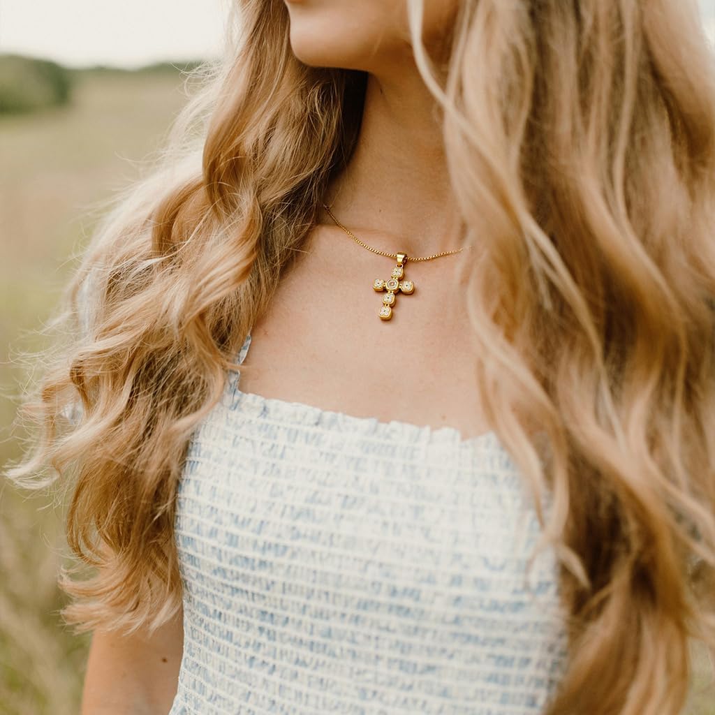 Cross Necklace for Women, 18K Gold Plated Trendy Cross Charm Necklace Jewelry Gifts for Women,Faith Cross Jewelry First Communion Necklace - Image 5