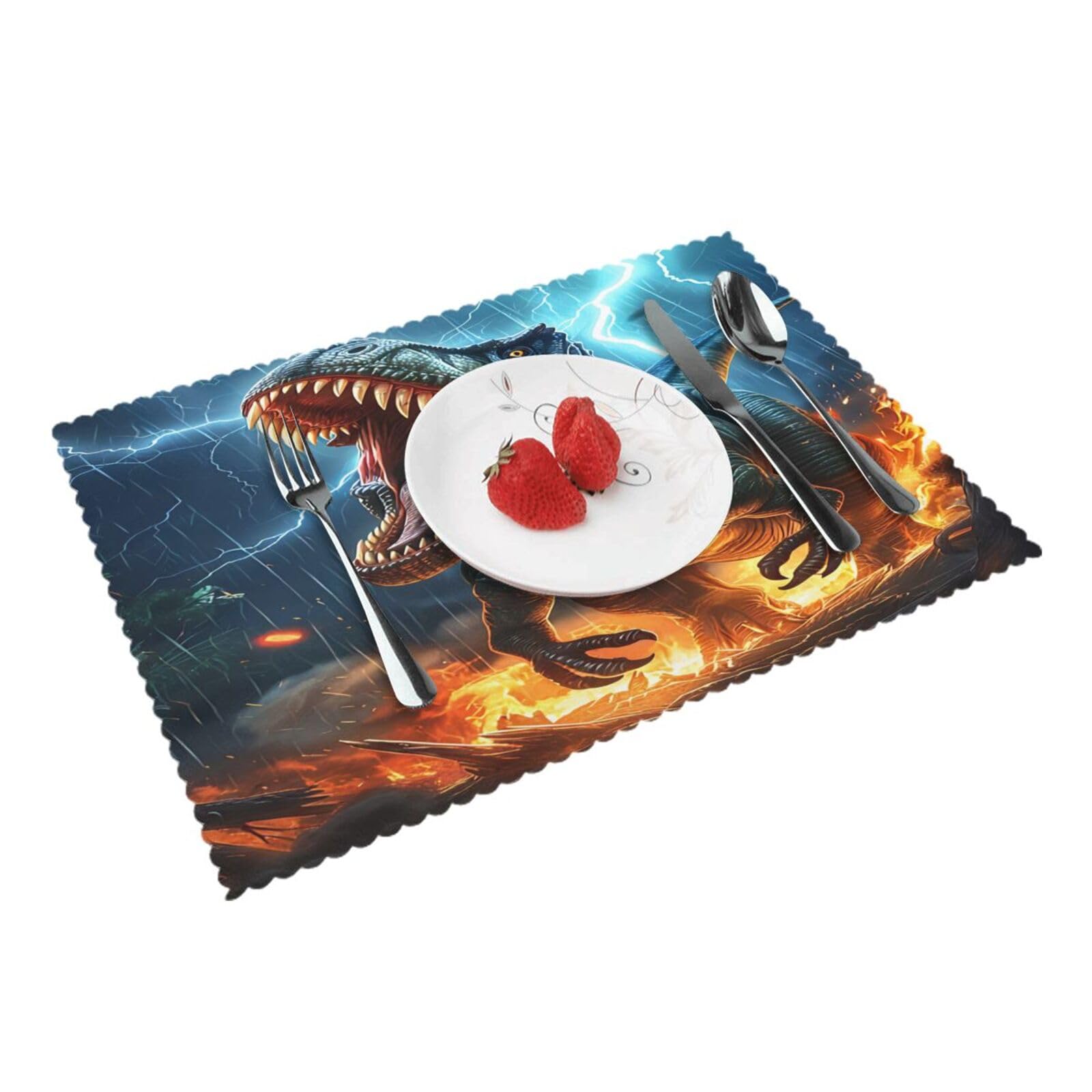 Dinosaur Lightning Flame (1) Placemats Set of 4 Print Table Mats Place Mats Table Decor for Kitchen Dining 12X18 in