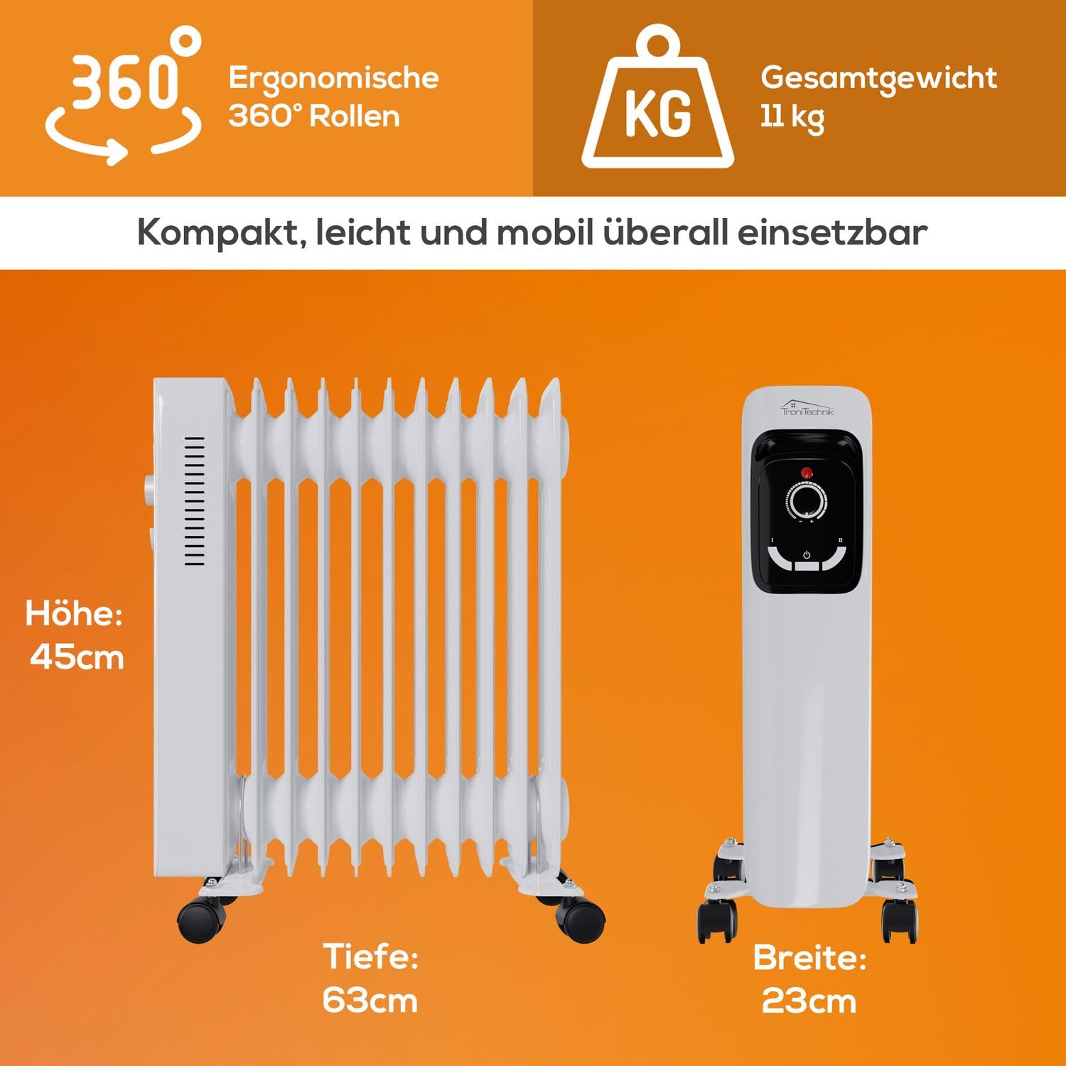Tronitechnik® Ölradiator OR-211 11 Rippen 2500 W WiFi weiß