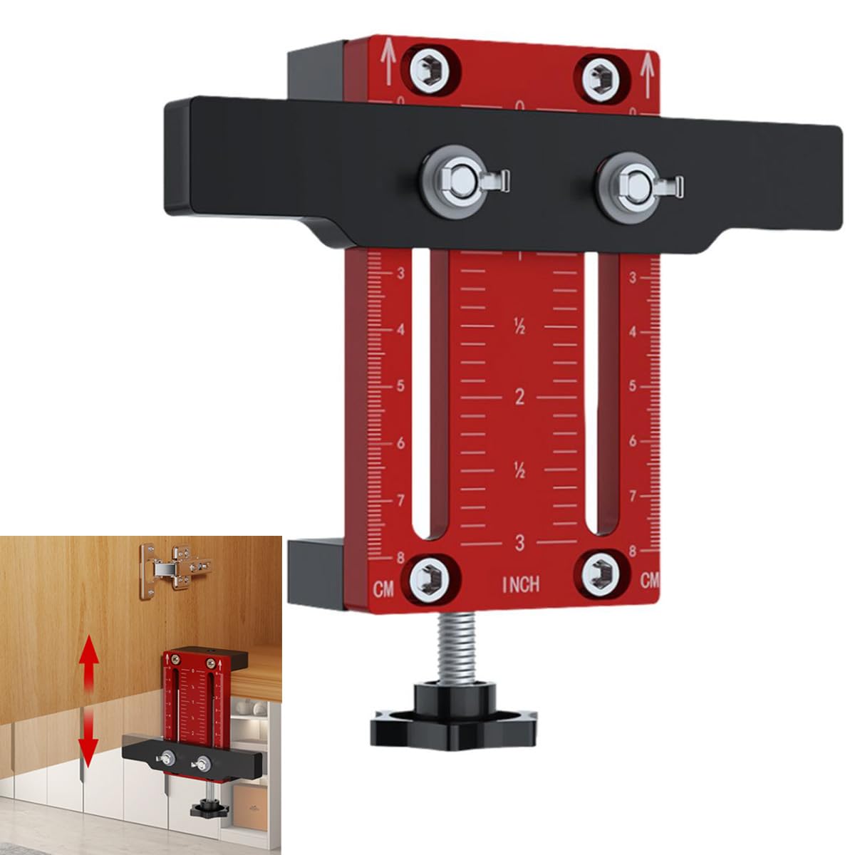 Generic Cabinet Door Installation Positioner, Adjustable Length Aluminum Alloy Clamp, Multi-function Hardware Clamp, Woodworking Tool