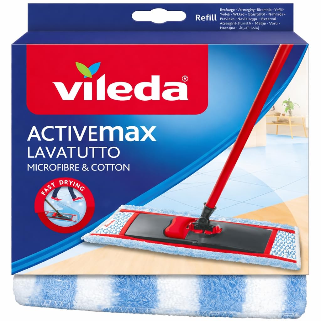 Vileda ActiveMax Lavatutto Flat Mop Refill Microfibre & Cotton | Fast Drying Absorbent Floor Cleaning Pad | Replacement Mop Head for Tiles Laminate Vinyl Wood & Hard Floors