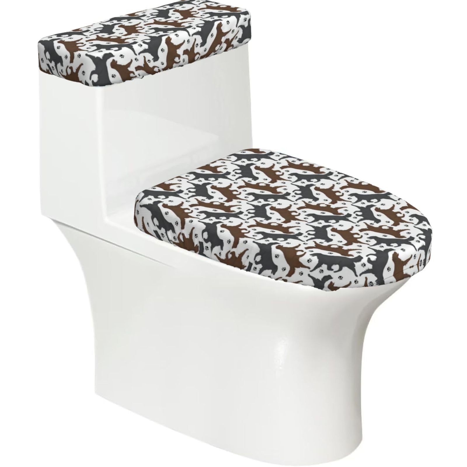 Trotting Flat Coated Retrievers Paw 2-Piece Toilet Seat Cover Set with Tank Lid - Elastic for U-Shape & Elongated - Bathroom Decor