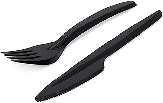 RAGO® 100-Piece Reusable Cutlery Set I Reusable Plastic Cutlery - 50 Knives, 50 Forks I Black, Dishwasher Safe According to EN 12875-1, Stable & BPA Free