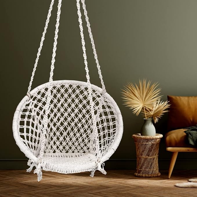 Round Cotton Home Swing for Adults & Kids || Hammock Hanging Swing for Balcony, Indoor & Outdoor|| Wooden Swing Chair|| Handmade Home Jhula || Capacity Upto 120 Kgs-image-41
