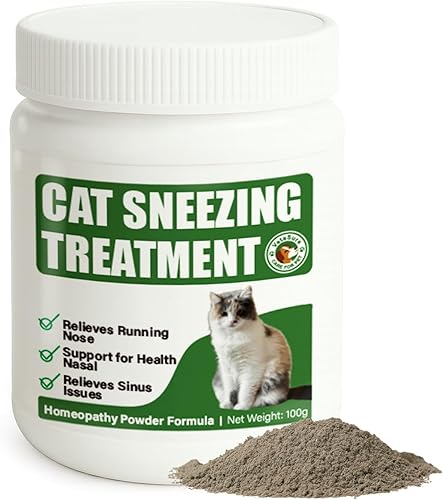 Tratamiento de estornudos para gatos, suplementos nasales y sinusales felinos, fórmula en polvo de homeopatía, 3.53 oz