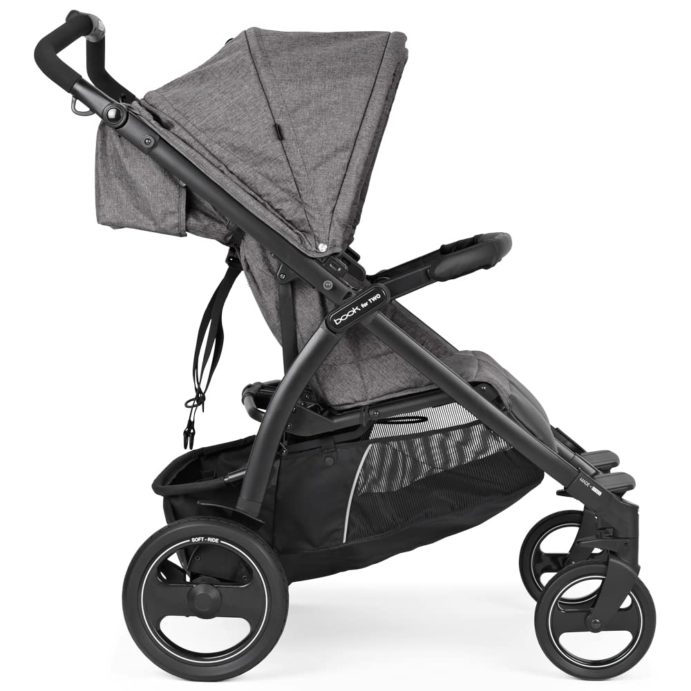 Peg Perego Book For Two Zwillingskinderwagen ab Geburt, Travel System, kompakter Verschluss, weiche Räder, Quarz