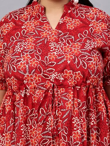 Image of Indietoga Women's Floral Printed Pure Cotton Tiered Maxi Dress (XL to 7XL)