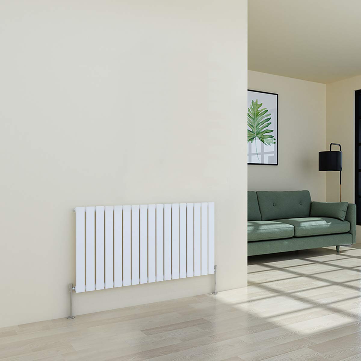 Warmehaus Horizontal Designer Radiator Flat Panel Modern Heating Single White Radiator 600 x 1158mm — image 1