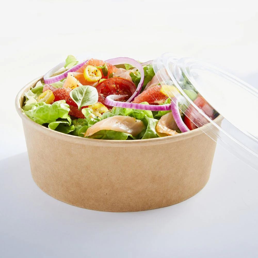 Envase Redondo de Kraft 500 ML 145 mm Ø + CON TAPA | Paquete de 6x50 Unidades (300 uds en Total) | 145 mm Ø | Biodegradable y Ecológico | Ideal para Alimentos para Llevar (500 ML 145 mm Ø + CON TAPA)