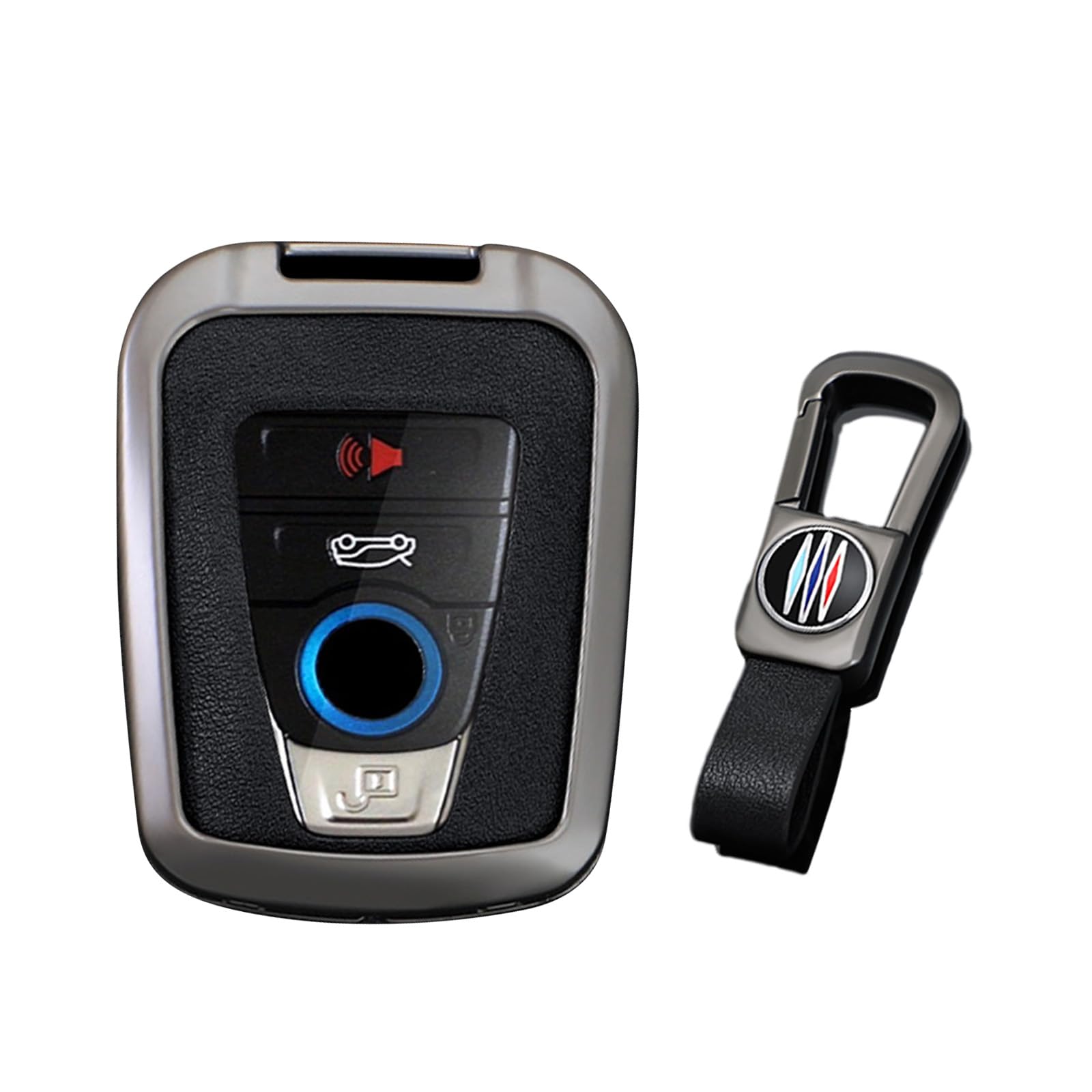 KUNIO PU Leather+Zinc Alloy 4 Button Smart Key Fob Cover Case Fit for BMW 2014-2019 I3 2014-2020 I8 Keyless Key Holder with Leather Keychain Car Accessory C Gun Black