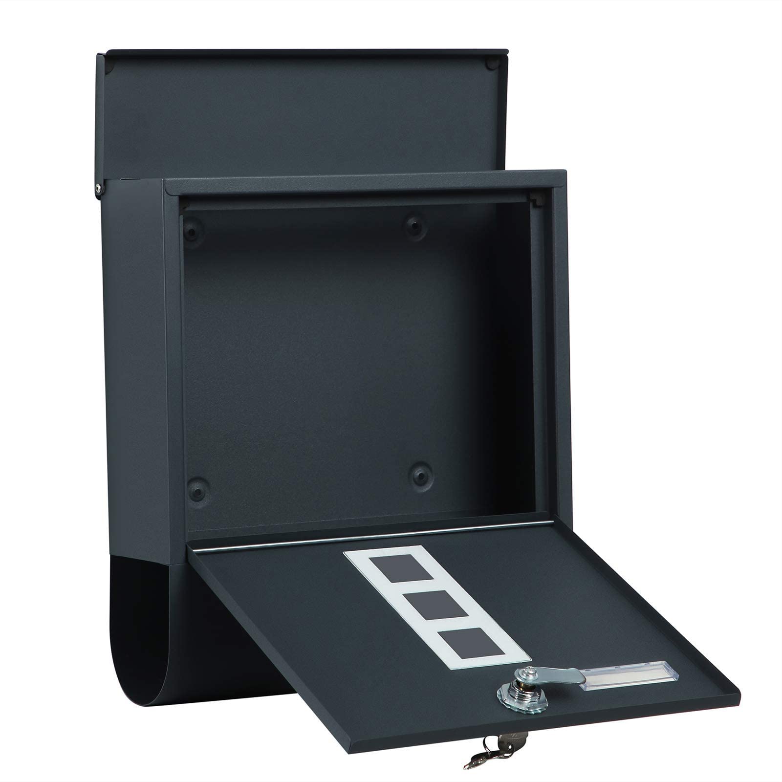 SONGMICS Boîte aux Lettres Murale, avec Serrure avec Couvercle Rotatif, Fenêtre de Visualisation, Porte-nom, Compartiment à Journaux, Montage Facile, 10 x 30,8 x 33,8 cm, Gris Anthracite GMB20AG