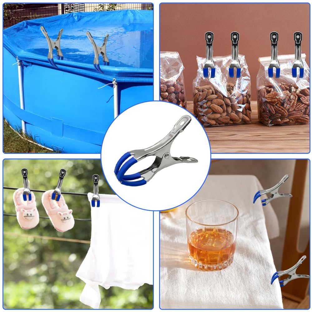 Golgner Lot de 12 pinces en métal pour piscines hors-sol, pinces en métal pour couverture de piscine, pinces de serrage avec forte force de serrage, pinces à ressort avec film de protection pour