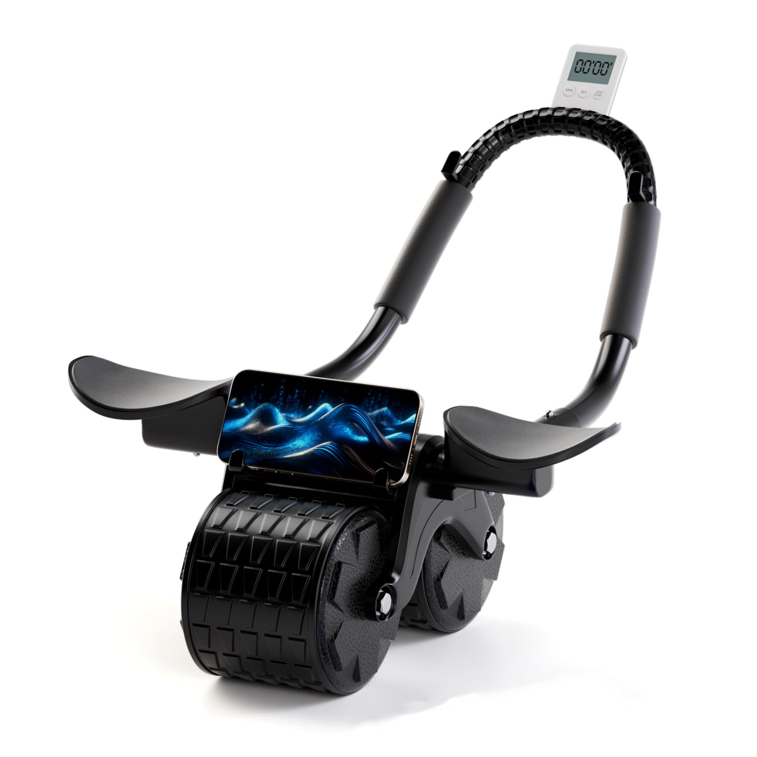 Tixahi Ab Roller Wheel with Timer & Knee Mat, Home Workout Auto Rebound Abdominal Wheel with Elbow Support - Core Workout Equipment for Strengthening Abs, Home Gym Exercise for Women & Men