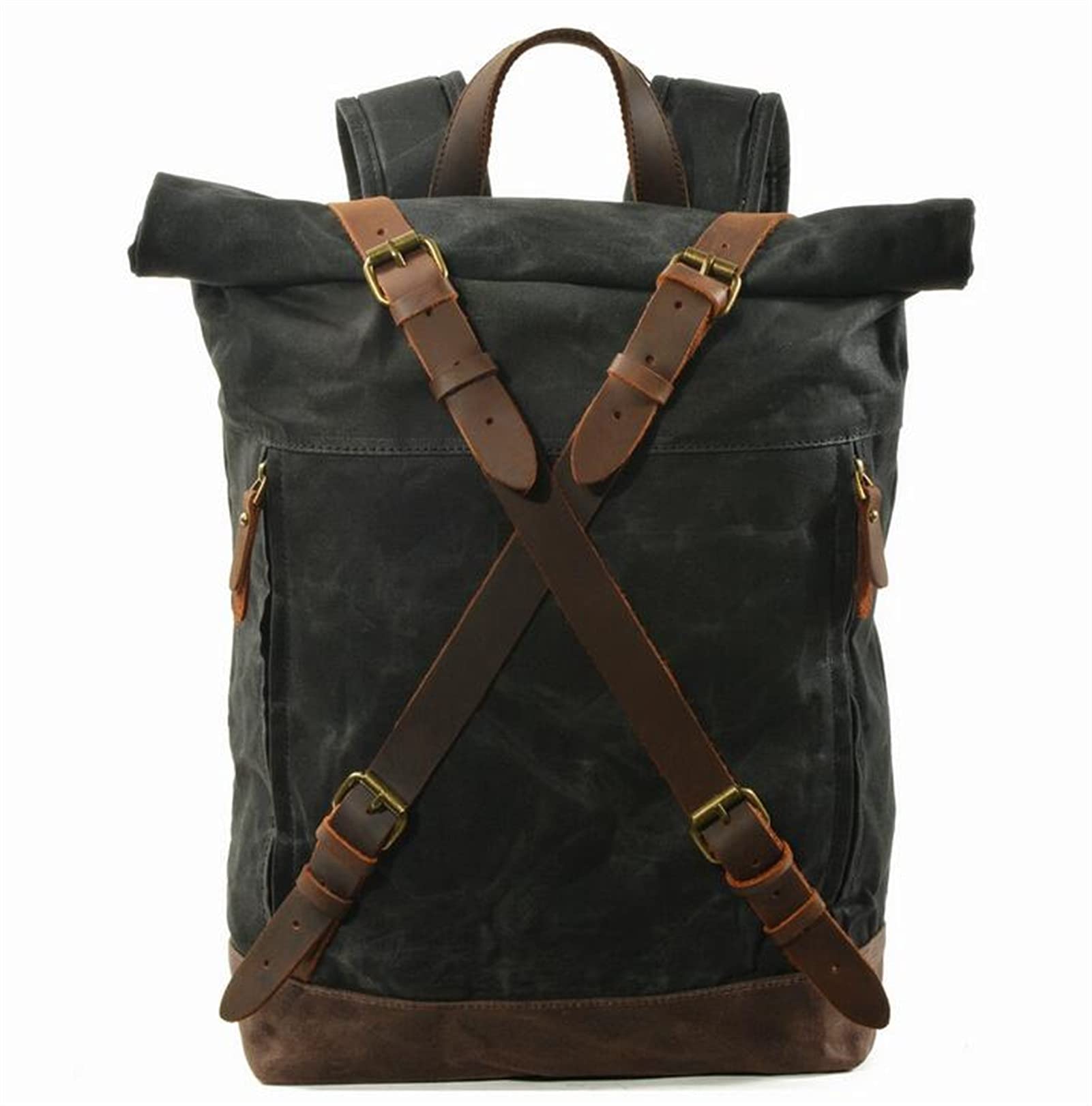 YXLM Canvas Leather Backpacks For Men Waterproof Rucksacks Large Waxed Mountaineering Travel Pack 1057