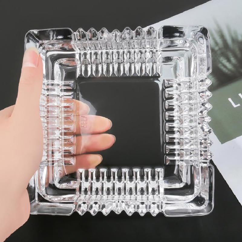 THEODORE Ashtray: Large Luxury Glass for cigarettes, cigars; Big Ashtray for Smoker Outdoor Indoor Restaurant Decoration| Clear Glass Square Cigar, Ashtrays-image-13