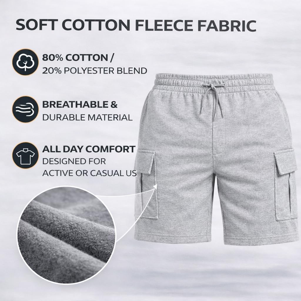 Yacht & Smith Mens 5 Pocket Fleece Cargo Shorts, Cotton, Drawstring, Bulk Athletic Lounge Short