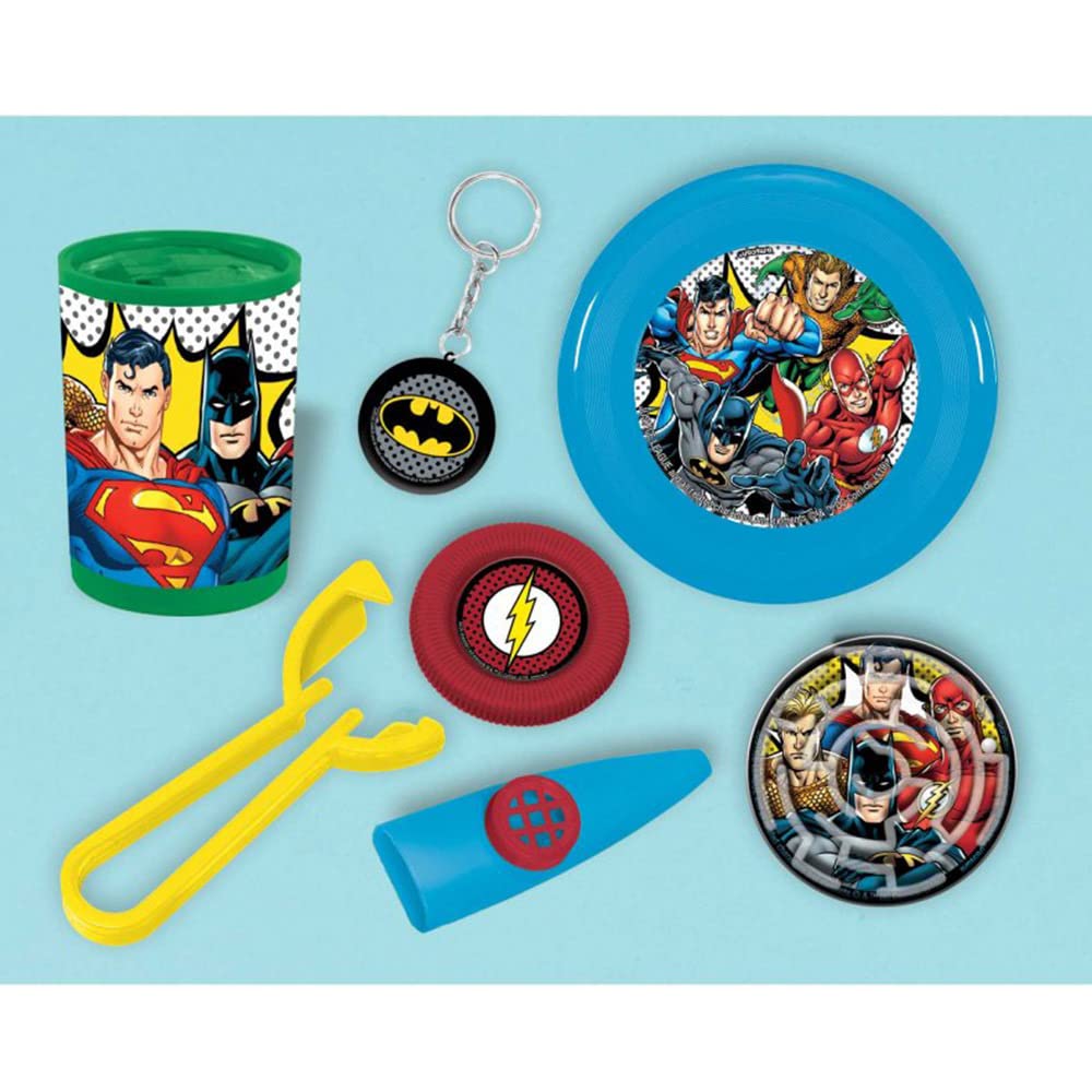 Amscan Justice League Heroes Unite Mega Mix Value Pack Favors - 11.5" x 9" (48 Pcs) | Multicolor Plastic Party Favors for Kids Parties