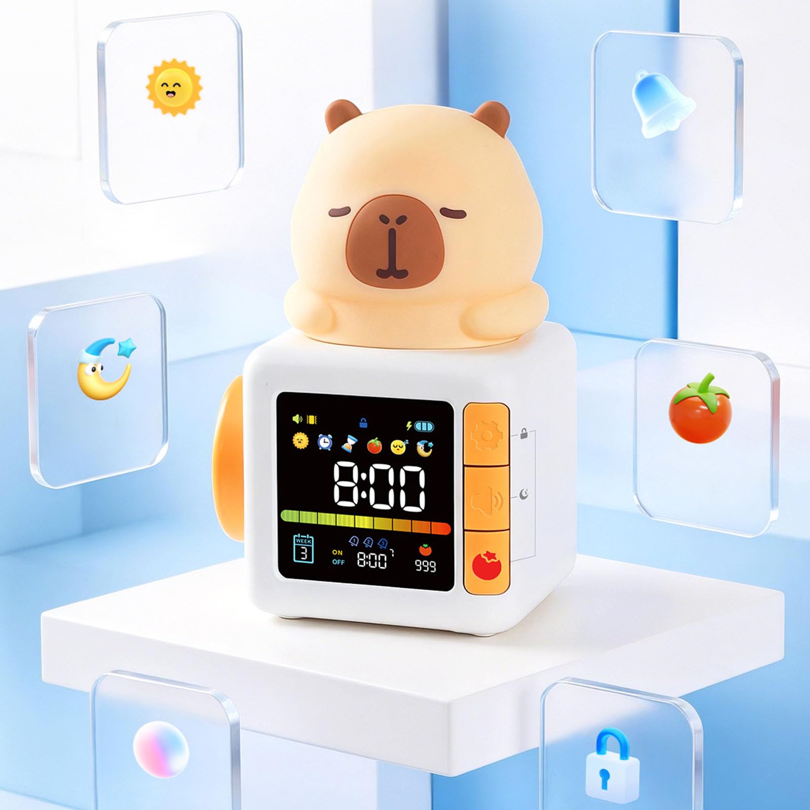 PANGBOER Sveglia Multifunzionale con Timer Pomodoro Rumori Compagno Sonno Luce Notturna Morbida per Comodino Camera da Letto Orologio con Luce Notturna