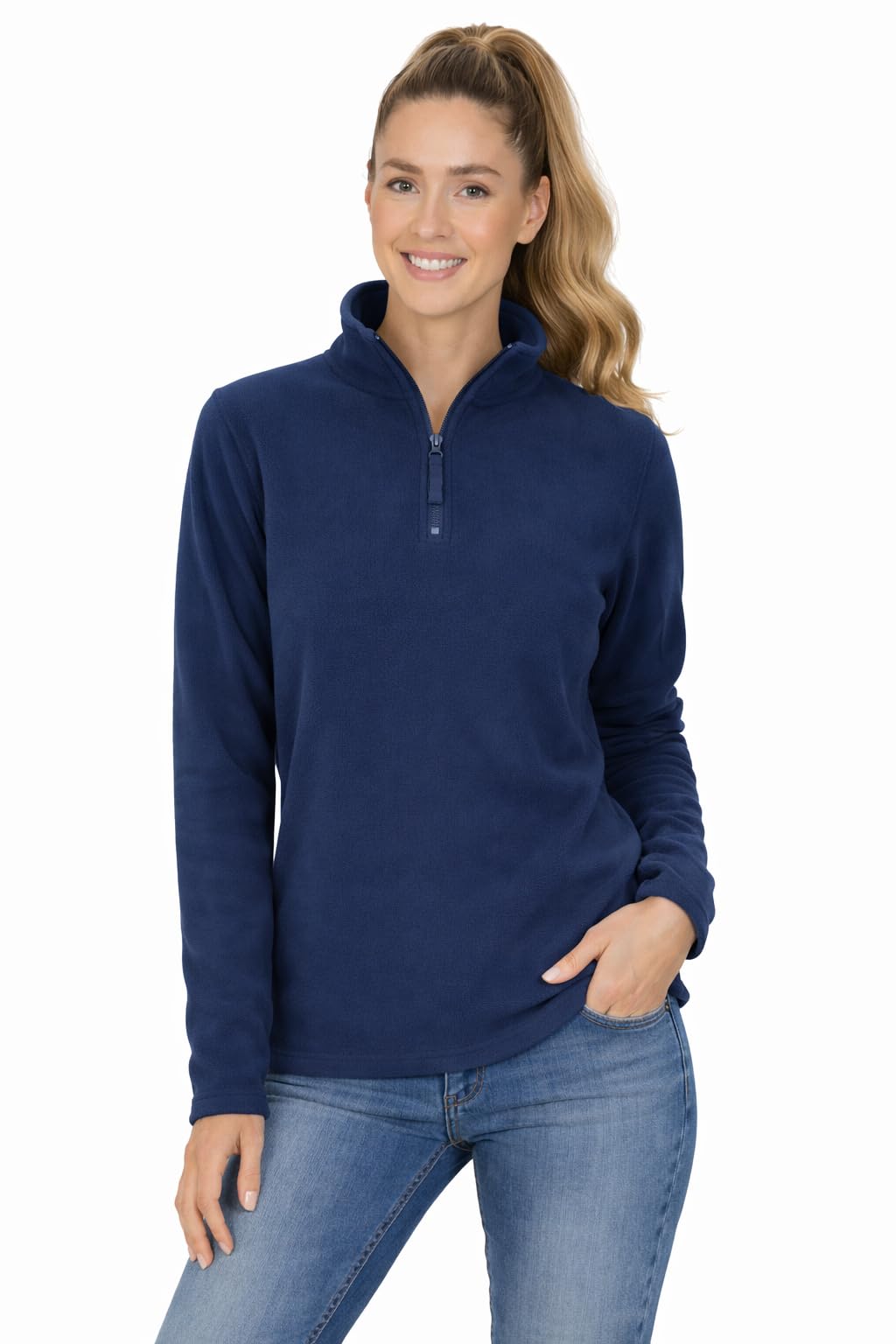 Blu Apparel Pull en polaire à fermeture éclair 1/4 pour femme - Pull chaud pour randonnée, plein air, camping