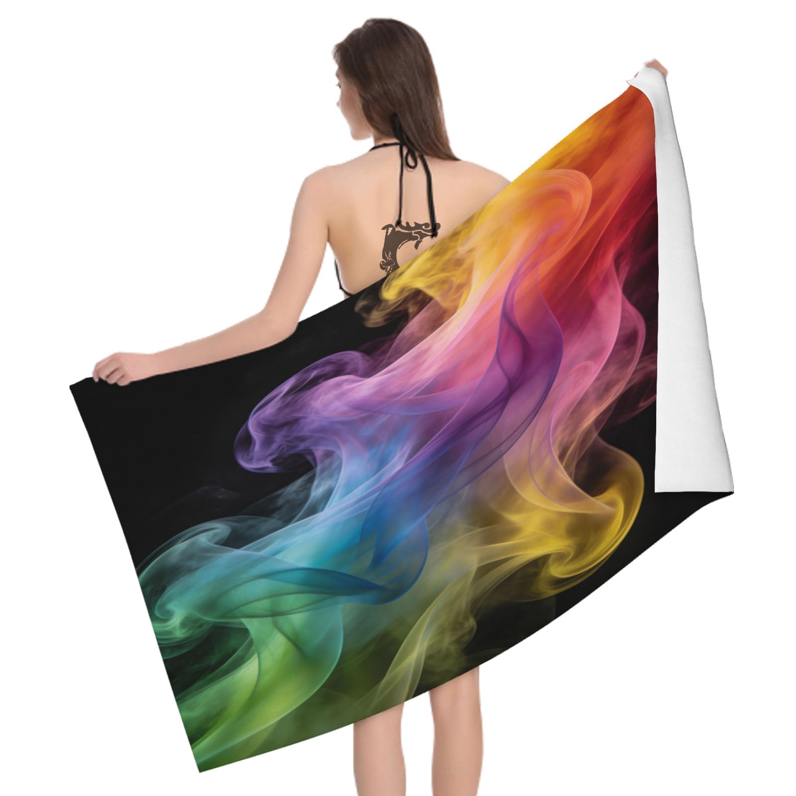 Leichong 3D Gradient Smoke Beach Towel Large Microfiber Soft Quick Dry for Adults, Rainbow Colors Bath Towel Lightweight Soft Absorbent for Travel Swimming Pool Sports, 80 x 160 cm
