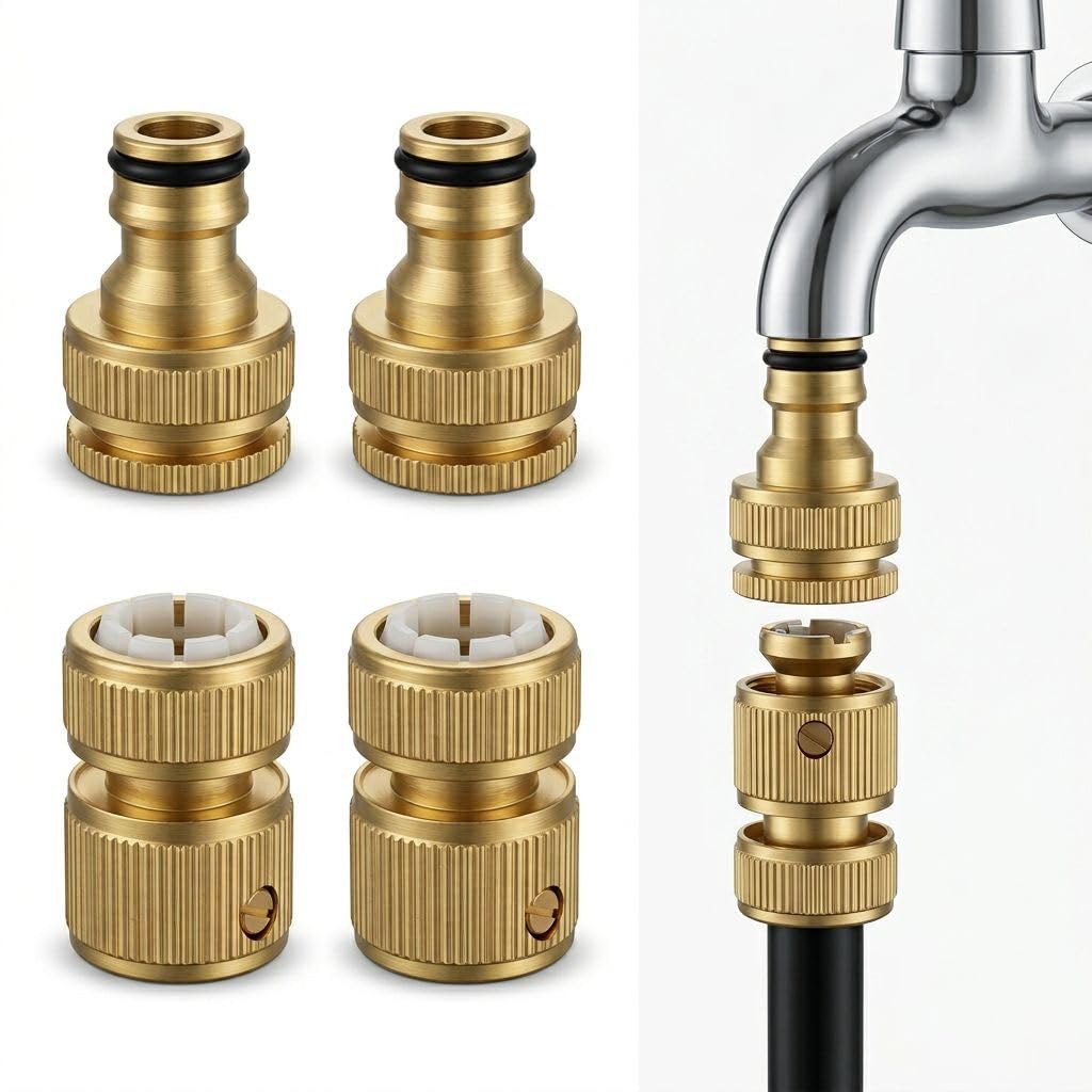 4 Pack Brass Garden Hose Pipe Connectors 1/2" & 3/4" Outside Tap Connector