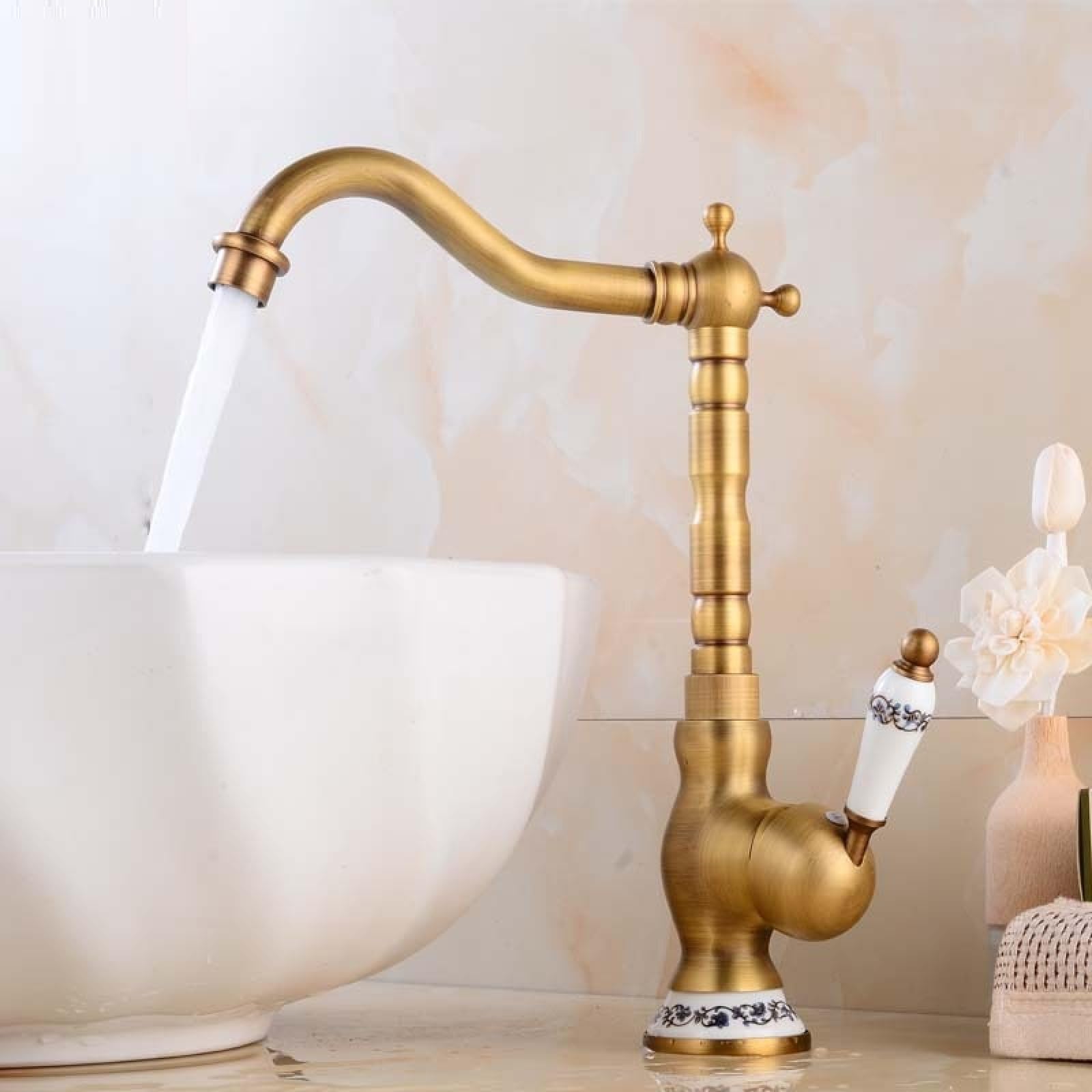 Fanjubei Ceramics Are High Bathroom Brass Basin Hot And Cold Water Faucet, Ceramic Tall