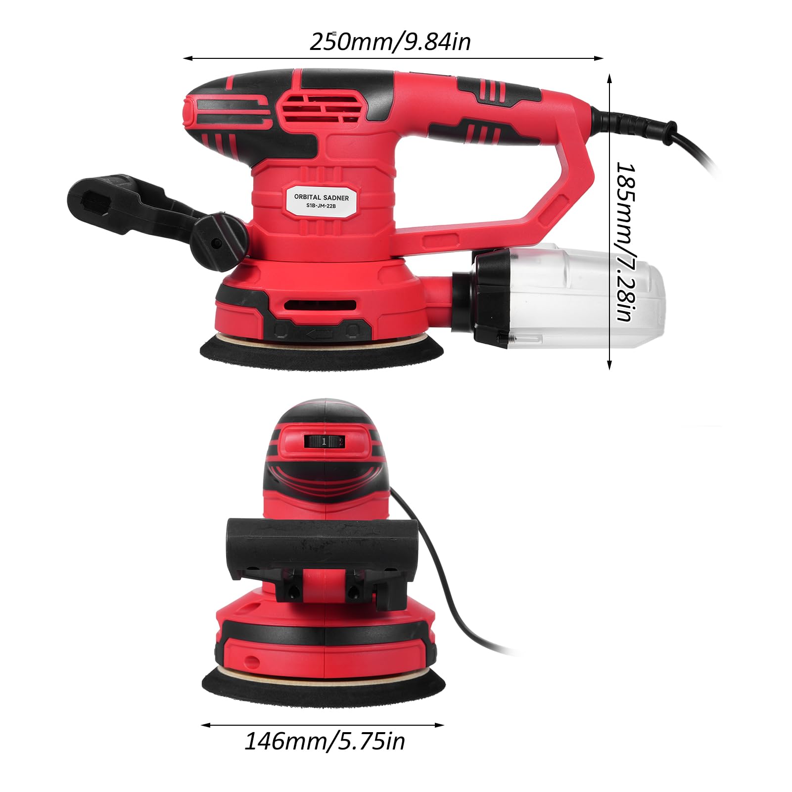 Lijadora Orbital De 150MM Lijadora EléCtrica De 450 W Con Cable De 6 Engranajes Ajustables, Lijadora ExcéNtrica De 13000 SPM Con Doble Mango Con 20 Piezas De Papel De Lija, Colector De Polvo, Para Car