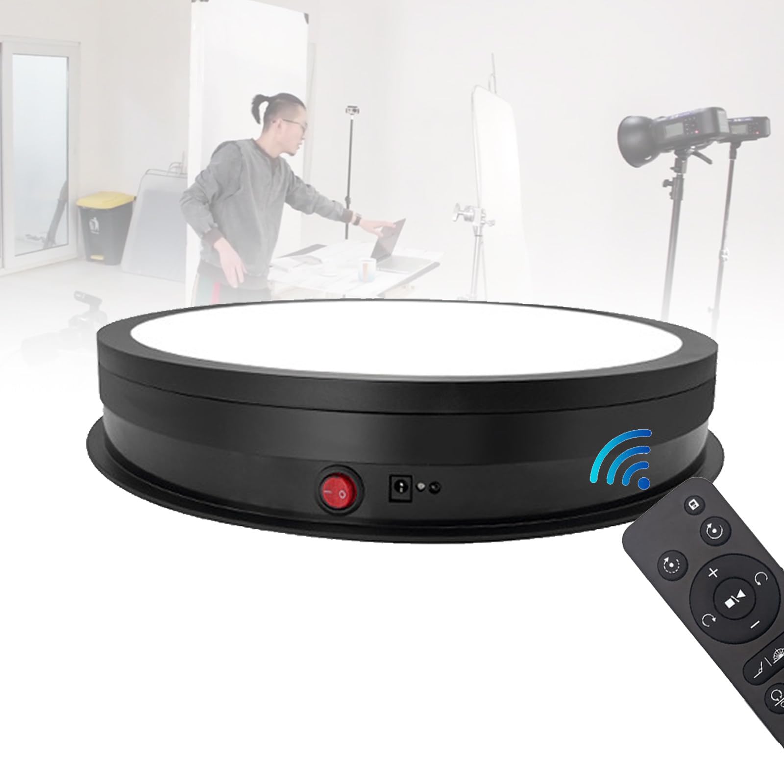 VNATWGOO Auto-Rotating Photography Turntable Stand, with with Remote ControI, 360 Spin Motorized Display Platform, 50kg Adjustable Angle for
