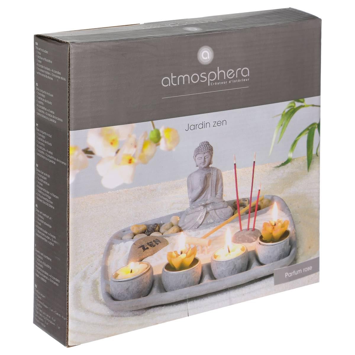 Atmosphera – Jardin Zen "Padmavati" En Ciment Et Bois (33x14 Cm) – Avec Bouddha Et Fleurs De Lotus – Décoration Apaisante Pour Intérieur