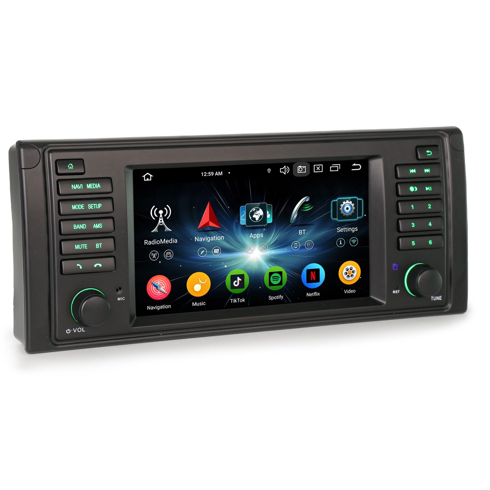 Erisin 8-rdzeniowy 4 GB RAM 64 GB ROM 7 cali Android 14 radio samochodowe Bluetooth z nawigacją GPS do BMW serii 5 E39 M5 obsługuje CarPlay Android Auto WiFi 4G DAB+ OBD2 DSP USB RDS FM DVB-T2 IPS
